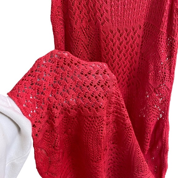 Lauren Ralph Lauren Crochet Coral Midi Length Dress Open Knit Sleeveless Large - Picture 2 of 5